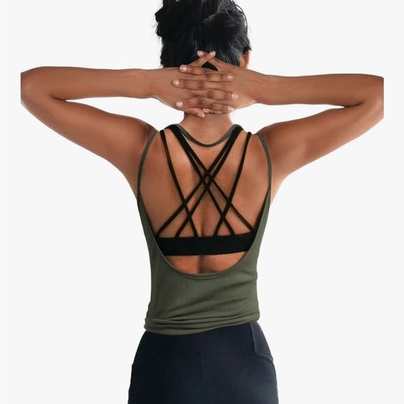 oyanus Tops - Women's Oyanus Hunter Forest Green Strappy Yoga Cropped Tank Size Large